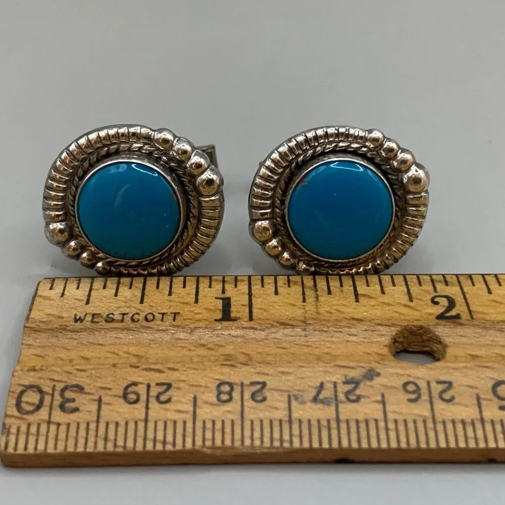 Navajo Style Sleeping Beauty? Turquoise Sterling Silver Cufflinks Vtg J588